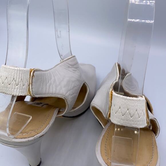 Looky White Leather Slingback Peep Toe Cutout Heeled Sandals Bootie Size 36 US 6 - Picture 7 of 16